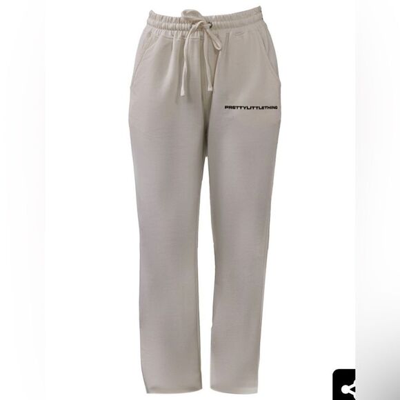 PRETTYLITTLETHING Beige Logo Straight Leg Sweatpants XS NWT - Picture 1 of 8